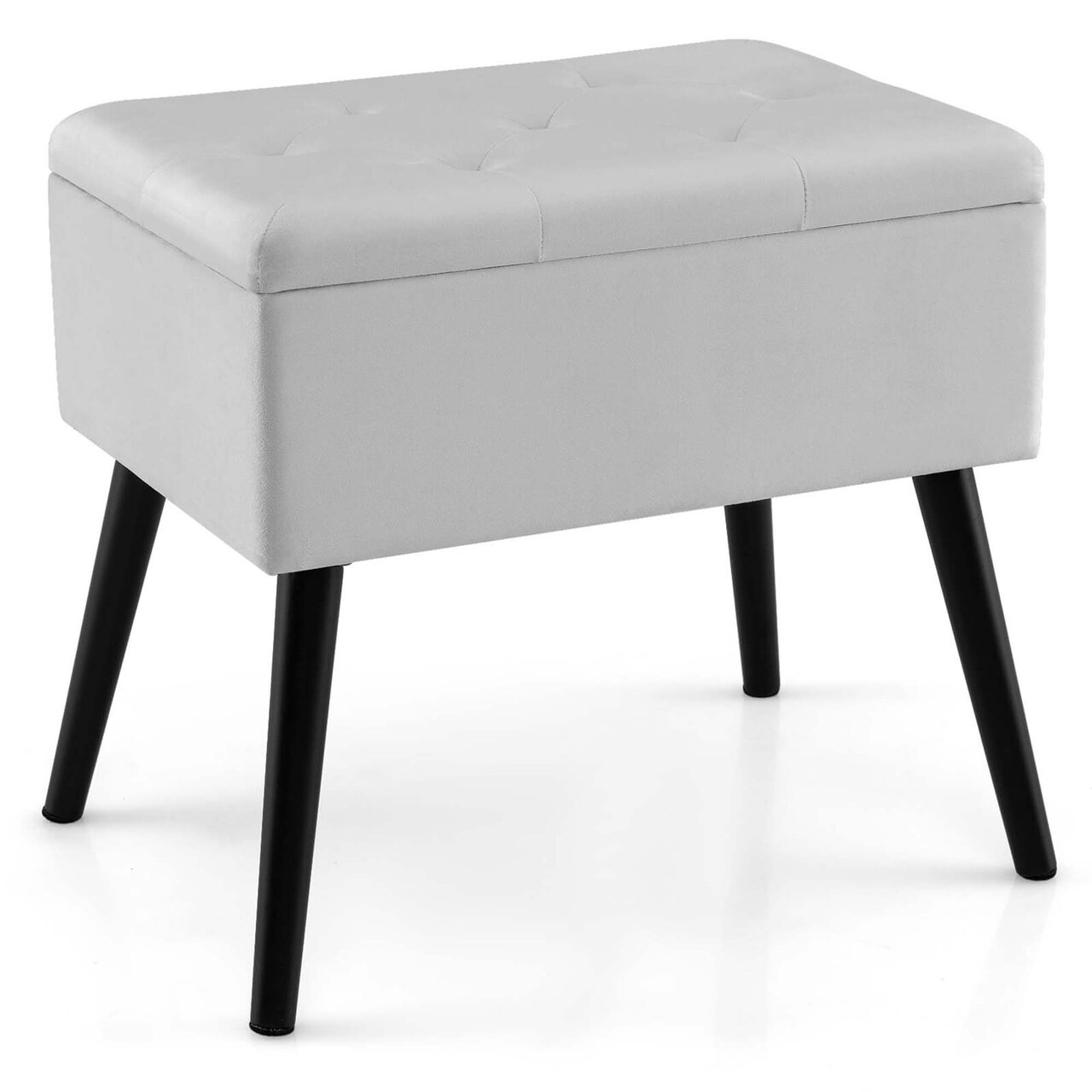 Costway Velvet Vanity Stool Ottoman with Storage Solid Wood Legs Flip-Up Top for Entryway Gray/Beige/Black